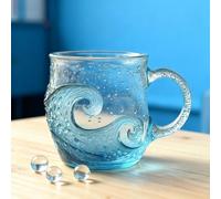 Tazza in vetro fatta a mano con onde marine, tazza in vetro con onde oceaniche, design artistico Wav-e, per amanti della spiaggia e dell'oceano, bevande e caffè
