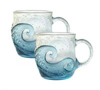 Tazza in vetro fatta a mano con onde marine, tazza in vetro con onde oceaniche, design artistico Wav-e, per amanti della spiaggia e dell'oceano, bevande e caffè
