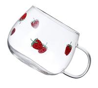 Tazza in Vetro Fragole 350ml, Base Stabile, 12 Oz | Acqua e Yogurt, per Tè, Bordo Comodo per Bere, Borosilicato ad Alta Resistenza, Uso Hotel e Microonde