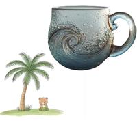 Tazza in vetro soffiato a mano, 350 ml, tazza con onde marine, unica texture a tema spiaggia, per tè, vino, bicchieri artigianali ispirati al mare, regalo per gli amanti dell'oceano (1 pezzo)