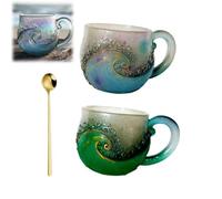 Tazza in vetro soffiato a mano, 350 ml, tazza da caffè a tema spiaggia unica per tè, cocktail, realizzata a mano, idea regalo per amanti della spiaggia e dell'oceano