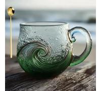 Tazza in vetro soffiato a mano, 350 ml, tazza da caffè a tema spiaggia unica per tè, cocktail, realizzata a mano, idea regalo per amanti della spiaggia e dell'oceano