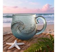 Tazza in vetro soffiato a mano, 350 ml, tazza in vetro soffiato a mano, ispirata al mare, regalo per gli amanti dell'oceano, tazza unica a tema spiaggia testurizzata per tè, vino1