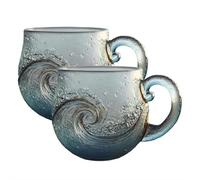 Tazza in vetro soffiato a mano, 350 ml, tazza in vetro soffiato a mano, tazza unica a tema spiaggia testurizzata per tè, vino, bicchieri ispirati al mare, regalo per gli amanti dell'oceano