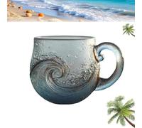 Tazza in vetro soffiato a mano, 350 ml, tazza in vetro soffiato a mano, tazza unica a tema spiaggia testurizzata per tè, vino, bicchieri ispirati al mare, regalo per gli amanti dell'oceano