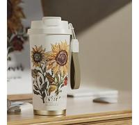 Tazza isolata con pittura a olio floreale da 500 ml, isola calore/freddo, tazza isolata sottovuoto con rivestimento in ceramica, tazza da viaggio in acciaio inox, comodamente posizionata nel