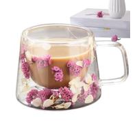 Tazza isolata doppia parete, tazze da caffè in vetro trasparente,Tazza da caffè espresso in vetro con fiori coibentati | Tazze trasparenti con design floreale, tazze in vetro isolante doppia paret