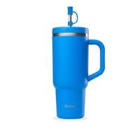 QWETCH Travel Cup - Quencher con cannuccia e manico 900 ml - 48h freddo / 12h fresco - Borraccia termica in acciaio riciclato - Tazza termica con tappo a vite (Blu Azzurro, 900 ml)