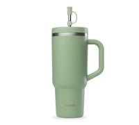QWETCH Travel Cup - Quencher con cannuccia e manico 900 ml - 48h freddo / 12h fresco - Borraccia termica in acciaio riciclato - Tazza termica con tappo a vite (Verde Tiglio, 900 ml)
