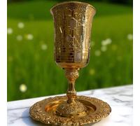 Tazza Kiddush XXL 10" per Shabbat con piastra placcata oro lunghezza/altezza ...