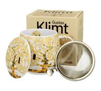 DUO ART GALLERY Tazza 430 ml con colino da tè Tree of Life Ecru, ispirata da Gustav Klimt New Bone China Porcellana
