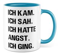 Tazza latina con scritta in lingua tedesca "Ich kommam". Ich seh. Ich habhabatten Angst. Ich gangg. - Tazza da caffè da 330 ml in ceramica - Gioco di parole Cesare umorismo sarcasmo collega, fidanzata