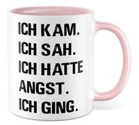 Tazza latina con scritta in lingua tedesca "Ich kommam". Ich seh. Ich habhabatten Angst. Ich gangg. - Tazza da caffè da 330 ml in ceramica - Gioco di parole Cesare umorismo sarcasmo collega, fidanzata