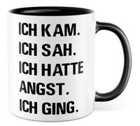 Tazza latina con scritta in lingua tedesca "Ich kommam". Ich seh. Ich habhabatten Angst. Ich gangg. - Tazza da caffè da 330 ml in ceramica - Gioco di parole Cesare umorismo sarcasmo collega, fidanzata