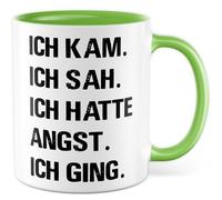 Tazza latina con scritta in lingua tedesca "Ich kommam". Ich seh. Ich habhabatten Angst. Ich gangg. - Tazza da caffè da 330 ml in ceramica - Gioco di parole Cesare umorismo sarcasmo collega, fidanzata