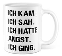 Tazza latina con scritta in lingua tedesca "Ich kommam". Ich seh. Ich habhabatten Angst. Ich gangg. - Tazza da caffè da 330 ml in ceramica - Gioco di parole Cesare umorismo sarcasmo collega, fidanzata