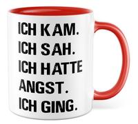 Tazza latina con scritta in lingua tedesca "Ich kommam". Ich seh. Ich habhabatten Angst. Ich gangg. - Tazza da caffè da 330 ml in ceramica - Gioco di parole Cesare umorismo sarcasmo collega, fidanzata