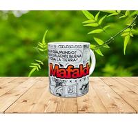 Tazza "Mafalda, buon giorno mondo, buona giornata gente buona di tutta la terra". Ideale per ogni amante di quel personaggio accattivante creato da Quino.