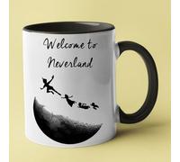 Tazza magica Neverland, design Peter Pan sulla Luna, tazza in ceramica nera e bianca