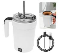 Tazza magnetica auto-commovente da 380 ml, con coperchio USB, intelligente, con indicatore di temperatura per caffè, latte, altre bevande (bianco)
