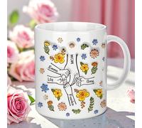 Tazza Mamma Personalizzata, Festa della Mamma Tazza Caffè 2D Fiori con Nomi dei Bambini, Miglior Regalo da Figlia e Figlio - Tieni le Nostre Mani e i Nostri Cuori