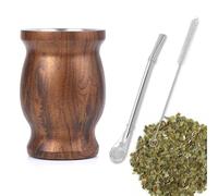 Tazza Mate, set da tè Mate in acciaio inossidabile, con cucchiaio di cannuccia e spazzola per la pulizia, set di zucca Mate per tè Mate, caffè, latte e succo, colore della venatura del legno, 8 once