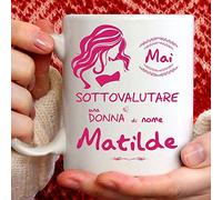 Tazza Matilde Divertente. Adatta per Colazione, The, tisana, caffè, Cappuccino. Gadget Tazza Personalizzata: Mai Sottovalutare Una Donna di nomeMatilde. Anche Come Idea Regalo Originale e Simpatica