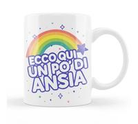 Tazza Mug "Ecco qui un po di ansia" 320ml - Idea Regalo Divertente per Amici Stressati e Colleghi Esauriti - Tazza in Ceramica Simpatica con Scritta Ironica - Regalo Originale Compleanno e Laurea