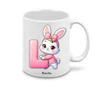tazza mug personalizzata lettera iniziale nome - design coniglietta rosa - regalo ragazza donna compleanno pasqua - collezione dalla A alla Z (L)