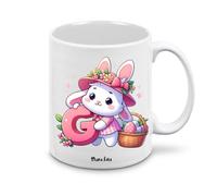 tazza mug personalizzata lettera iniziale nome - design coniglietta rosa - regalo ragazza donna compleanno pasqua - collezione dalla A alla Z (G)