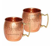 Tazza mulo Mosca martellato in rame puro manico in ottone salute ayurvedica 5...