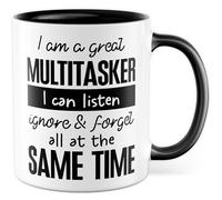 Tazza multitasking regalo I am a great multitasker I can listen ignore & forget all at the same time, tazza da caffè sarcasmo umorismo lavoro, idea regalo ufficio caffè tazza fidanzata