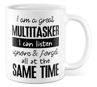 Tazza multitasking regalo I am a great multitasker I can listen ignore & forget all at the same time, tazza da caffè sarcasmo umorismo lavoro, idea regalo ufficio caffè tazza fidanzata