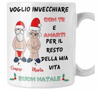 Tazza Natale Innamorati PERSONALIZZABILE CON NOME Voglio invecchiare con te divertente Buon Natale - Love - Amore - Regalo Mug 11oz