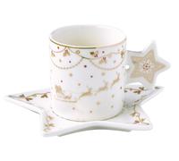 Tazza Natalizia Con Saucer CHRISTMAS LIGHTS Bianco Oro 175Ml EASY LIFE