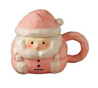 Tazza Natalizia da 350 Ml con Coperchio a Tema Babbo Natale, Bicchiere per Acqua, Graziosa in Ceramica a Tema Festivo, Tazza da Viaggio per la Tavola, Regali per Adulti(Pink)