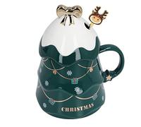 Tazza Natalizia e Tazza da Latte da 500 Ml con Coperchio e Cucchiaio per Decorazioni Festive per i Bevitori di caffè (Cucchiaio per mescolare con coperchio verde)
