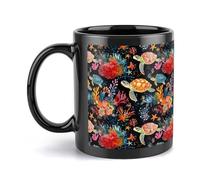 Tazza nera con manico e motivo tartaruga marina, stella marina, tazze in ceramica per bere tè e caffè