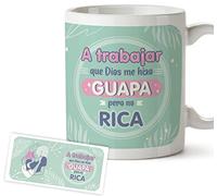 Tazza originale, 350 ml - Al lavoro che Dio mi ha reso bella ma non ricca, tazza divertente con frasi d'umore, idea regalo donna