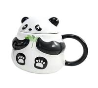 Tazza Panda con coperchio Tazza regalo Panda Tazza da caffè divertente in ceramica 400 ml Tazza da tè con cucchiaio e sottobicchiere Tazza da caffè regalo di compleanno dolce, Tazza Panda Tazza da