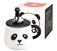 Tazza Panda in Ceramica Carina Con Coperchio e Cucchiaio 3D - Tazza da Caffè Novità - Regali per Amanti dei Panda, Donne, Amici, Bambini, Ragazze, Mamma