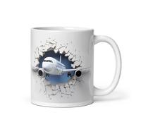Tazza per aviazione | Design 3D dell'aereo che rompe la parete | Tazza con illustrazione aerea | Tazza per piloti aerei | Tazza per gli amanti dell'aviazione | Tazza con disegno 3D di aereo | Tazza