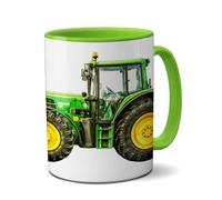 Tazza per bambini Lampland Kilala con trattore con scritta "Un vero eroe va sul campo", tazza con trattore con confezione regalo, bianca con verde