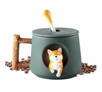 Tazza per cani in ceramica - Adorabile Shiba - Tazza creativa per latte da tè | Articoli da donna in cartone animato con cucchiaio da copertina, coppia divertente e portatile, idea per la decorazione