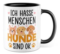 Tazza per cani, regalo per cani, scritta in lingua tedesca "Ich hasse Menschen Hunde sind ok, tazza da caffè per cani, mamma e animali, guinzaglio per ufficio, lavoro, idea regalo per collega, amico