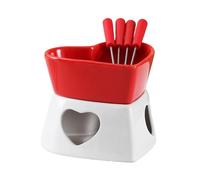 Tazza per fonduta di cioccolato, a forma di cuore, resistente al calore, set di tazze in ceramica con 4 forchette, per salse di formaggio, burro, dessert, bevande, cene, matrimoni, feste, compleanni