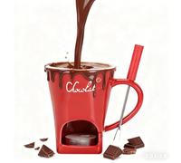 Tazza per fonduta di cioccolato con forchette e cucchiaio, tazza in ceramica per sciogliere il cioccolato, 130 ml, tazza personale per fonduta riscaldata con un tealight, tazza più calda per caramelle