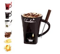 Tazza per fonduta di cioccolato con forchette, tazza da fusione in ceramica 3 in 1, set scaldino in ceramica per formaggio, cioccolato e burro (caffè)