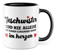 Tazza per fratelli con scritta - Regalo fratelli non sono mai soli, si indossano sempre nel cuore - Tazza da caffè 330 ml in ceramica - Fratello sorella famiglia amore compleanno tazza caffè