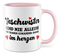 Tazza per fratelli con scritta - Regalo fratelli non sono mai soli, si indossano sempre nel cuore - Tazza da caffè 330 ml in ceramica - Fratello sorella famiglia amore compleanno tazza caffè
